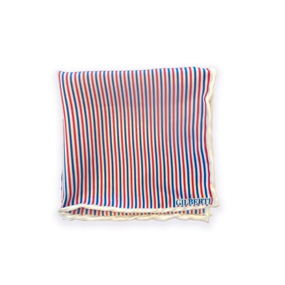 Pochette de costume en soie à rayures rouges, blanches et bleues