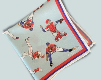 Handmade Baseball-Themed Silk Pocket Square | Men’s Luxury Sports Accessory | Gift for Baseball Lovers | Hand-Rolled Silk Pocket Square