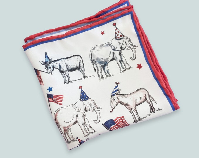 Silk Politics Pocket Square: Political Donkeys & Elephants - Editorial Design