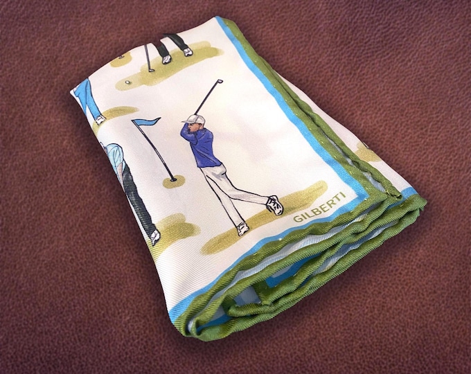 Featured listing image: Men's Silk Illustrated Golf Pocket Square | Handmade | Luxury Silk Handkerchief Gift