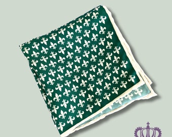 Green Fleur de lis Silk Pocket Square Handkerchief