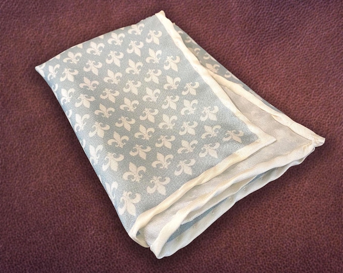 Blue Fleur de Lis Silk Pocket Square: Handmade Luxury Gift