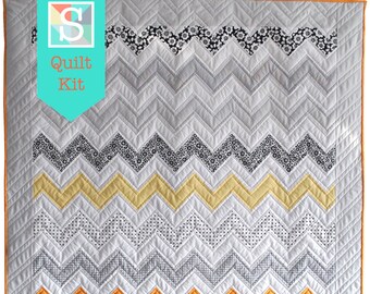 Monochrome Sunset Quilt Kit - Pre-cut Quilt Kit, Craft Kit, Riley Blake, Zig-Zag Quilt, Gifts for Quilters