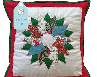 Christmas Wreath Cushion Kit - Curved EPP Hand Sewing Kit, Patchwork Kit