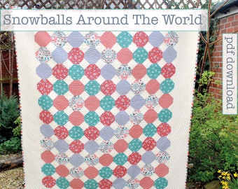 Sneeuwballen over de hele wereld Quiltpatroon - PDF Instant Download - Charm Square Quilt, Handgemaakte Quilt, Patchwork Quilt, Easy Quilt