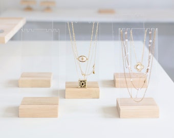 Set of 5 Necklace Displays OUTLET, Transparent Jewelry Holder, Multi Necklace Stand, 3-Tier Necklace Display for Store