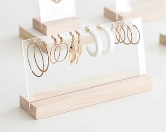 Earring Display MONICA, Wooden Jewelry Display for Studs, Hoop and Dangle Earrings