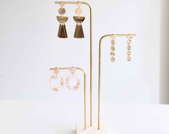 Stud Earrings Holder Wood and Brass CHLOE3, Earring Stand and Jewelry Organizer, Earring Holder Stand