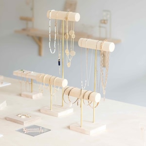 Jewelry Display REBEKKA, Double Bracelet Organizer and Necklace Holder, Wooden Jewelry Stand