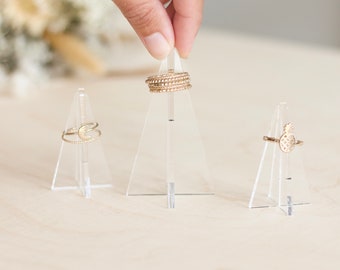 Set of 3 Rings Cones MARY, Acrylic Organizer and Ring Holder, Jewelry Display, Counter Stand