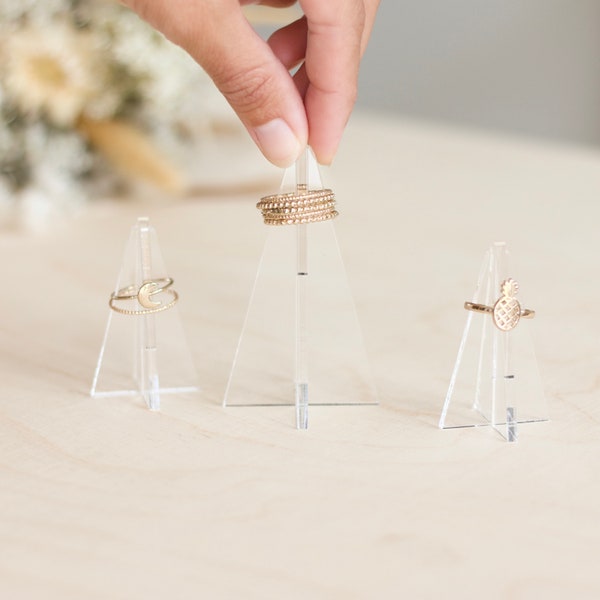 Set of 3 Rings Cones MARY, Acrylic Organizer and Ring Holder, Jewelry Display, Counter Stand