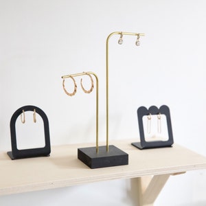 Stud Earrings Holder Wood and Brass CHLOE2, Earring Stand and Jewelry Organizer, Earring Holder Stand