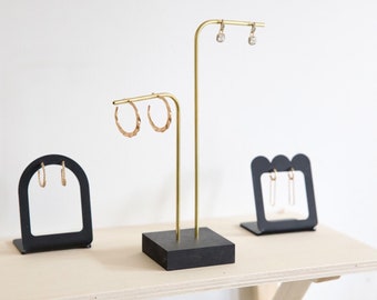 Stud Earrings Holder Wood and Brass CHLOE2, Earring Stand and Jewelry Organizer, Earring Holder Stand