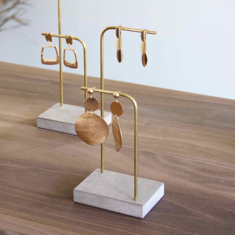 Earring Display Grey Wood and Brass / Jewelry Display Stand Etsy