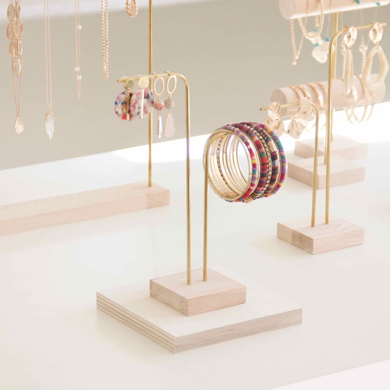 Stud Earrings Display Wood and Brass CHLOE2 Etsy