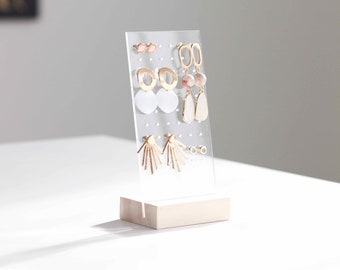 Porte boucles d'oreilles en acrylique transparent et bois ADELE, support de bijoux, organisateur de boucle d'oreille