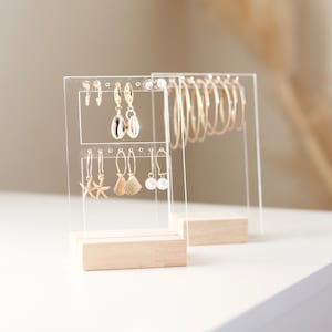 Porte boucles d'oreilles STINA, porte-bijoux en bois et transparent, organisateur de bijoux simple ou double image 1