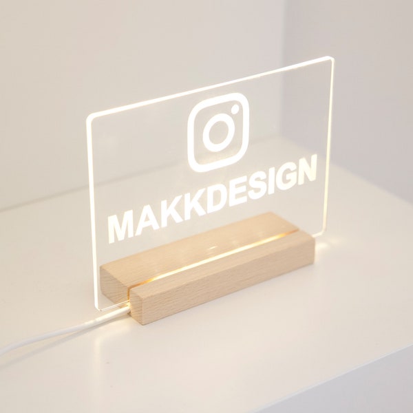 Lampe LED personnalisable Instagram, Acrylique et bois, PLV instagram personnlisable, Signalétique logo instagram, Pancate LED
