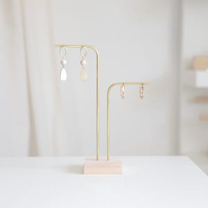 Stud Earrings Holder Wood and Brass CHLOE2, Earring Stand and Jewelry Organizer, Earring Holder Stand