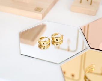 HEXAGON Display Tray – Geometric Mirror, Jewelry Showcase & Store Decor