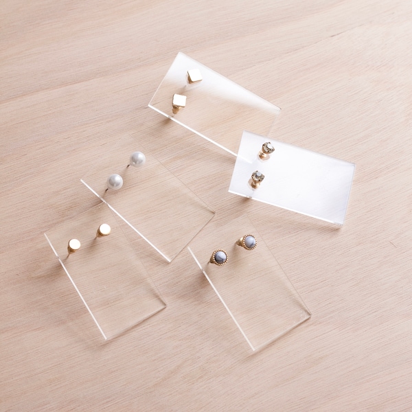 Lot de 5 porte boucles d'oreilles a clous a suspendre, Presentoir minimaliste transparent, Organisateur de bijoux