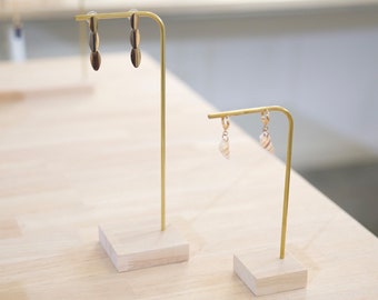 Stud Earrings Holder Wood and Brass CHLOE, Earring Stand and Jewelry Organizer, Earring Holder Stand