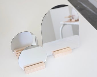 Set of 3 OUTLET table mirrors, round and arch mirrors, original jewelry stand support, boutique decoration mirror