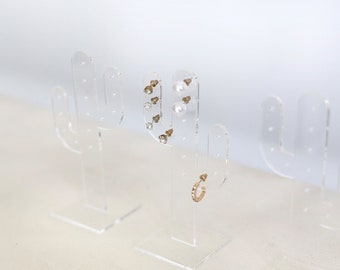 Set mit 3 OUTLET-Kaktus-Ohrringständern, Schmuckhalter, transparente Schmuckausstellung, Ohrringständer