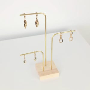 Earring Display Stand CHLOE3, Jewelry Organizer & Retail Display, Wood and Gold Brass