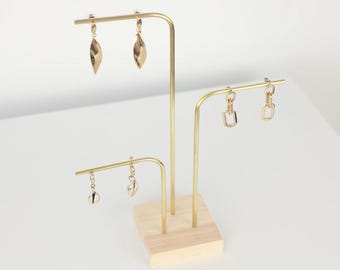 Earring Display Stand CHLOE3, Jewelry Organizer & Retail Display, Wood and Gold Brass