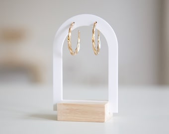 Porte boucles d'oreilles HARMONIE, présentoir minimaliste en acrylique et bois, organisateur de bijoux