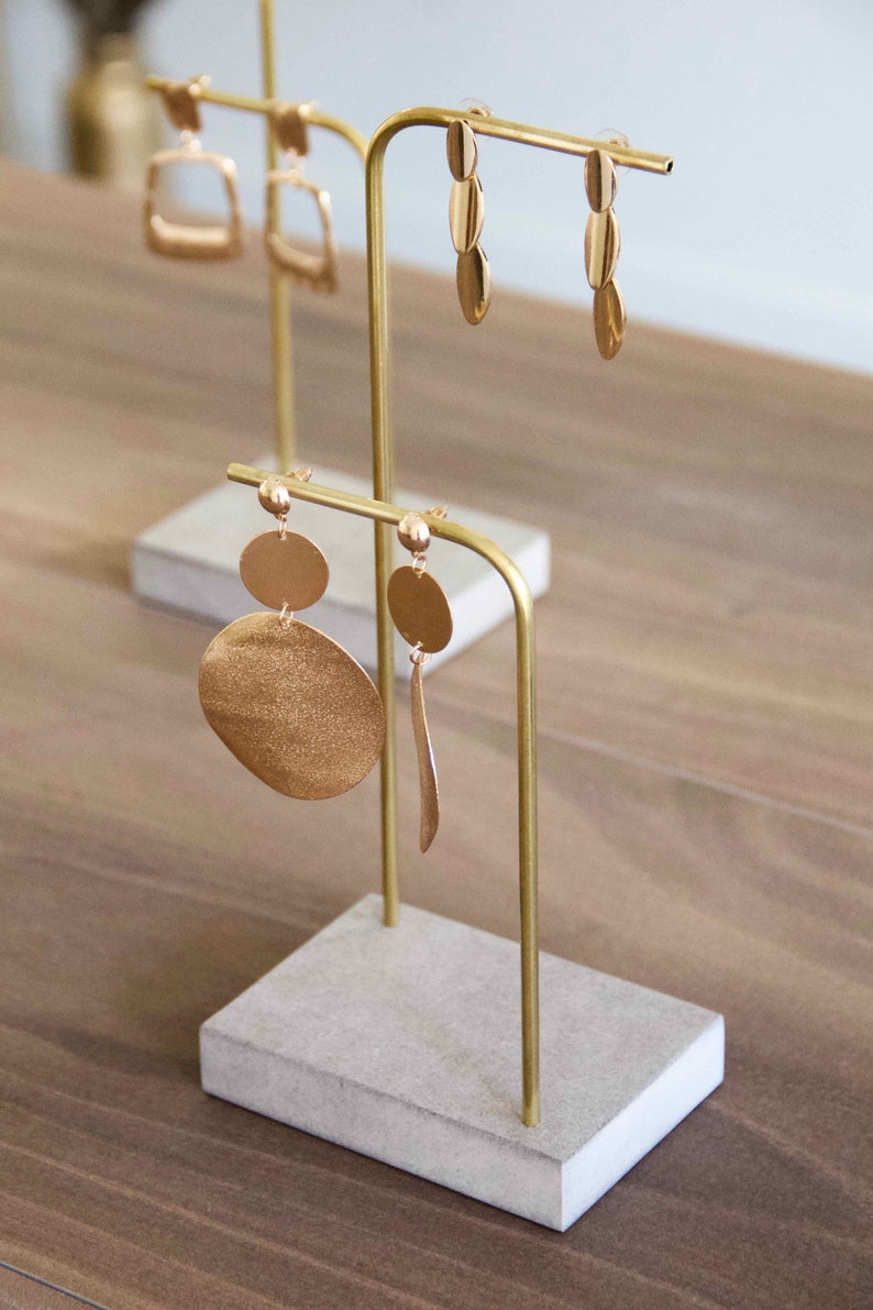 Earring Display Grey Wood and Brass / Jewelry Display Stand Etsy