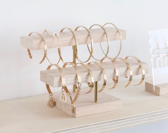 Bracelet Stand LAERKE, Wood and Brass, Jewelry Display for Bracelets, Counter Display for Stores