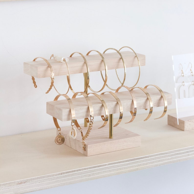 Bracelet Stand LAERKE, Wood and Brass, Jewelry Display for Bracelets, Counter Display for Stores DOUBLE