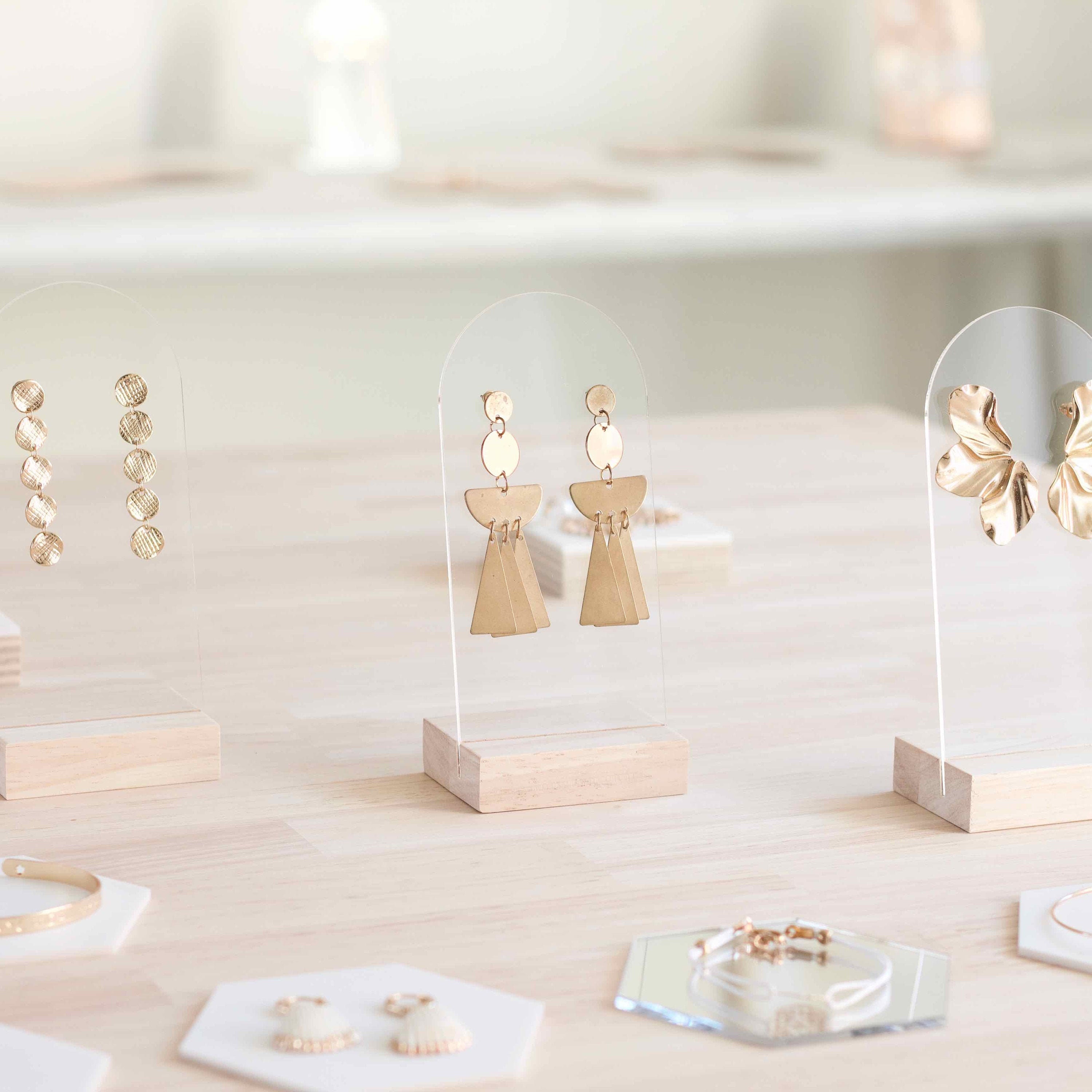 Art & Collectibles Displays Minimalist Earring Holder Earring Display Wood and Acrylic Jewelry