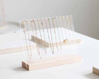 Porte colliers et bracelets ROMANE, presentoir transparent et bois, support bijoux, organisateur de bijoux