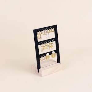 STINA Earring Stand – Wooden and Acrylic Jewelry Organizer, Display for Studs & Hoops, Single or Double