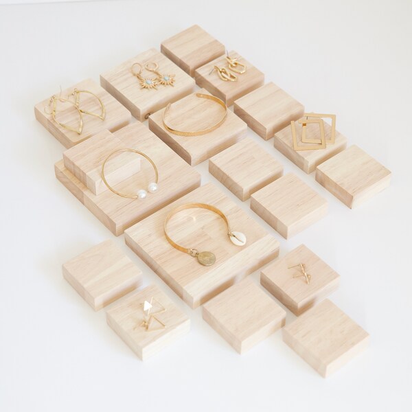 Wooden Jewelry Display Coasters, Display Riser, Jewelry Plank, Bracelet Organizer and Earring Stand