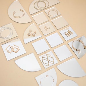 OUTLET Set of 19 Geometric Shape Acrylic Jewelry Mirrors, Jewelry Tray, Jewelry Mirror Tray