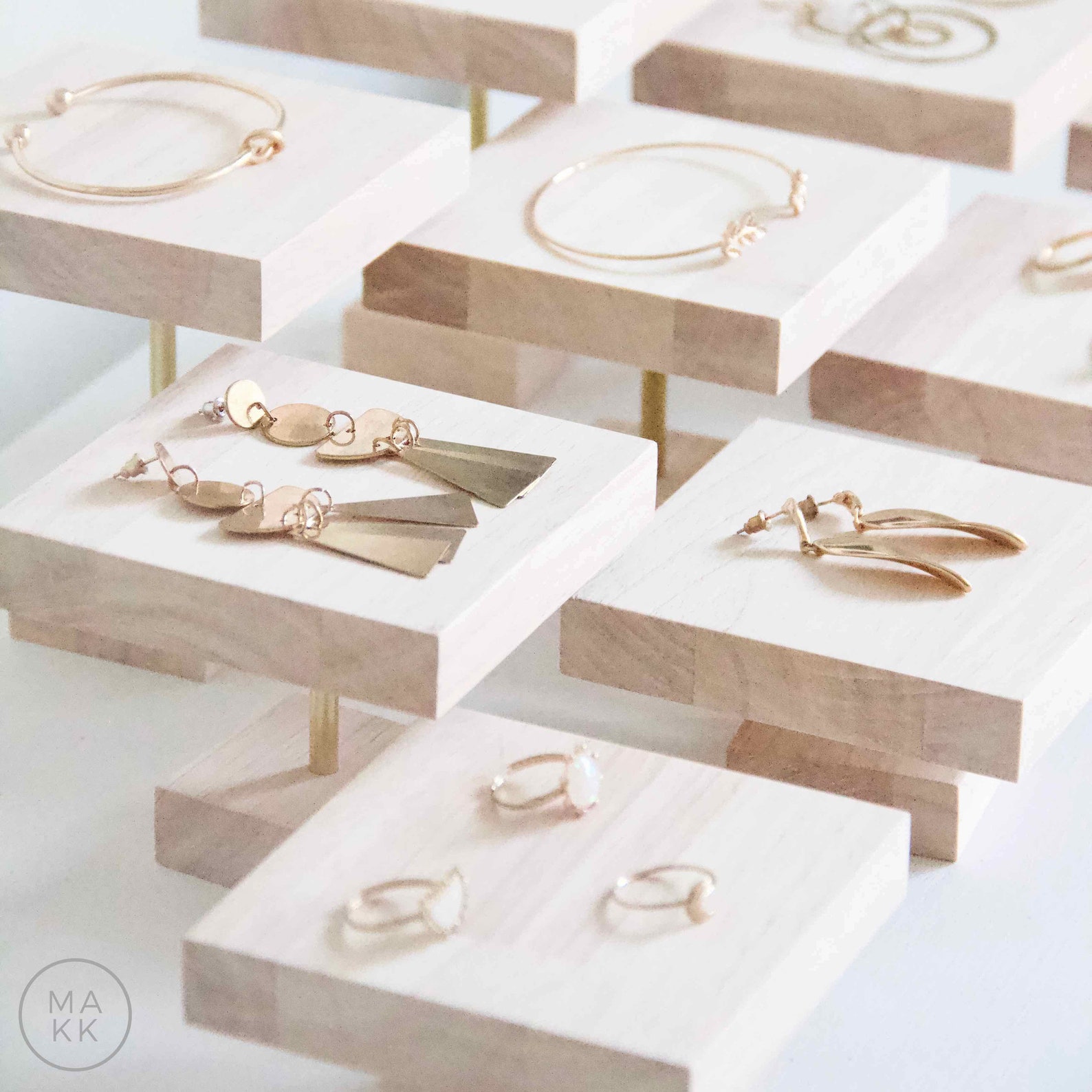 Jewelry Risers Wood and Brass Jewelry Organizer Earring Etsy