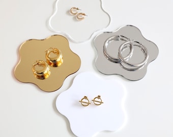 Set of 3 FLOWER Mirror Trays – Decorative Display Stands for Jewelry Presentation & Exhibition