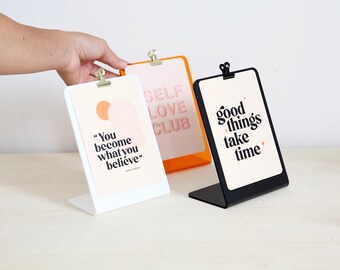 Clipboard POS display JOHN, acrylic card stand, card holder, greeting card display stand, craft show display, Retail store display