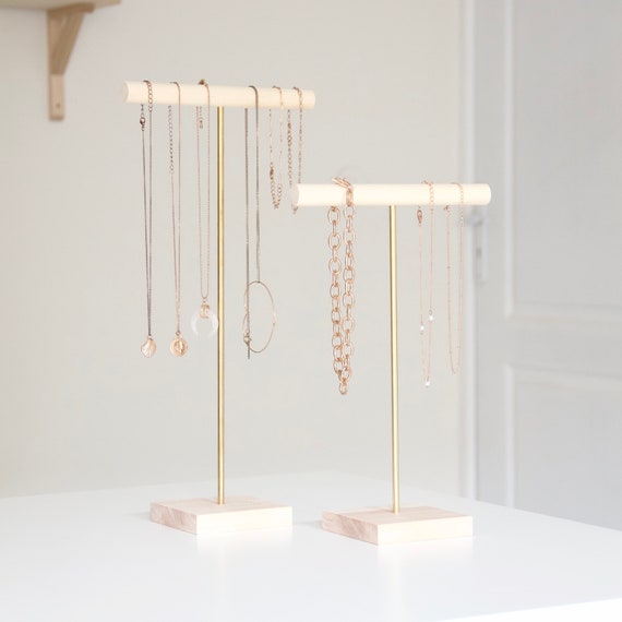 Présentoir à Colliers En Bambou Naturel - Support Pour Bijoux (5 Colliers/bracelets) - Dimensions 17,5x25x9,7 Cm - Pour Maison Ou Boutique - 2