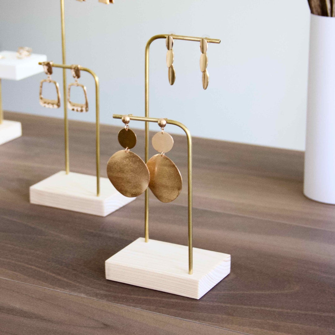 Stud Earrings Holder Wood and Brass INES Earring Stand and Etsy