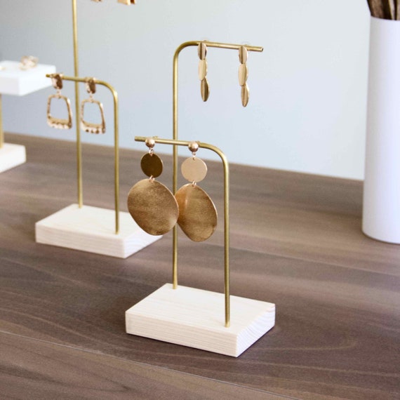 Jewelry Risers Wood and Brass, Jewelry Organizer, Earring Stand and Bracelet  Organizer 
