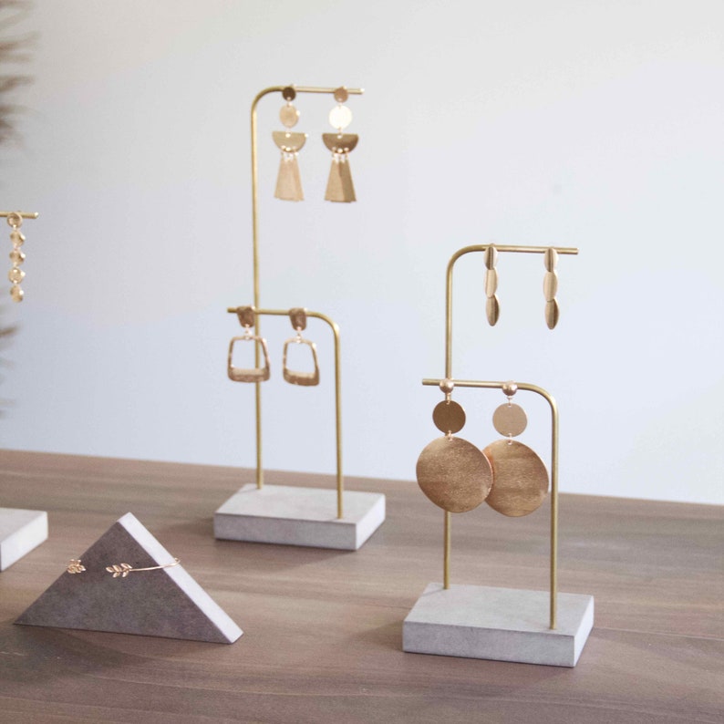 Earring Display Grey Wood and Brass / Jewelry Display Stand Etsy