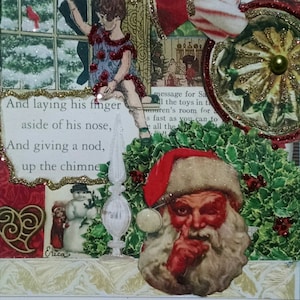 Victorian Santa Christmas Card,Santa&#39;s Nose, Vintage Collage Card, Handmade Christmas Card
