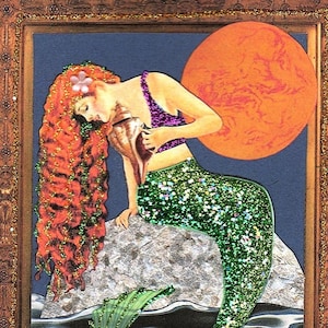Redhead Mermaid Greeting Card, Handmade Glitter Embellished Mermaid Note Card, Recycled Paper Wall Art, Unique Gifts for Her