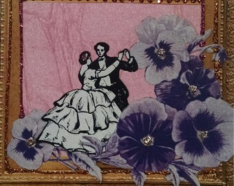 Stiefmütterchen Hochzeit Jahrestag Karte, verziert mit Glitzersteinen