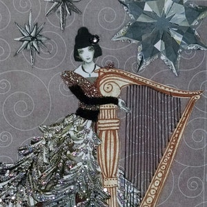 Musician Card, Harp Card, Glitter Embellished, Harp Birthday